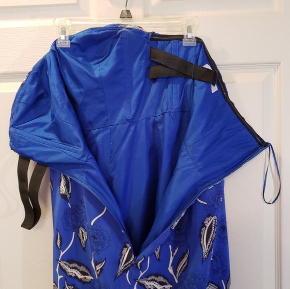 Tibi Blue/Black/White Floral Pattern Silk Dress - Picture 3 of 4